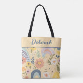 Pastel regenboog bloemen gepersonaliseerd tote bag (Achterkant)