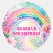 Pastel Regenboog Bloemen Retro Verjaardag Ronde Sticker (Voorkant)