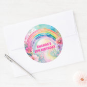 Pastel Regenboog Bloemen Retro Verjaardag Ronde Sticker (Envelop)