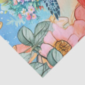 Pastel Regenboog Bloemen Zee Schildpad Tissuepapier (Detail)