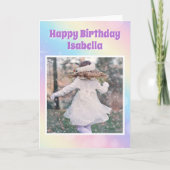 Pastel Regenboog Custom Verjaardag Meisje Foto Kaart (Voorkant)