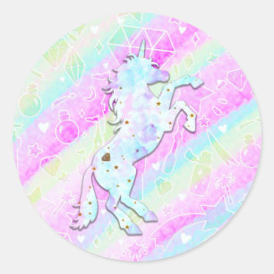 Pastel Regenboog Diamanten & Sterren Magische Eenh Ronde Sticker
