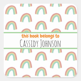 Pastel regenboog dit boek behoort tot de kinder bo vierkante sticker
