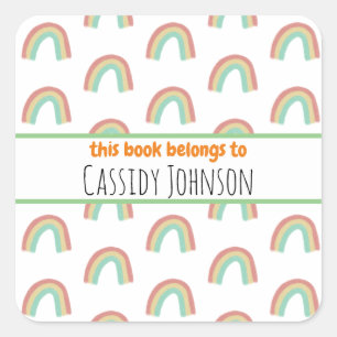 Pastel regenboog dit boek behoort tot de kinder bo vierkante sticker