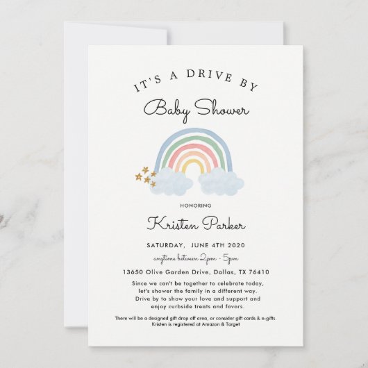 Pastel Regenboog Drive By Baby Shower Uitnodiging  (Voorkant)