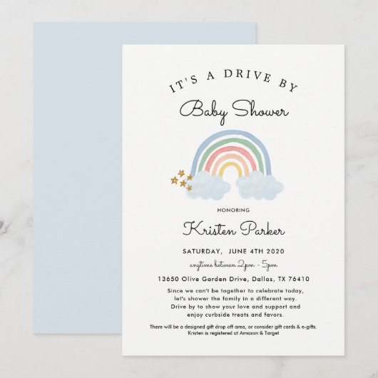 Pastel Regenboog Drive By Baby Shower Uitnodiging  (Voorkant / Achterkant)
