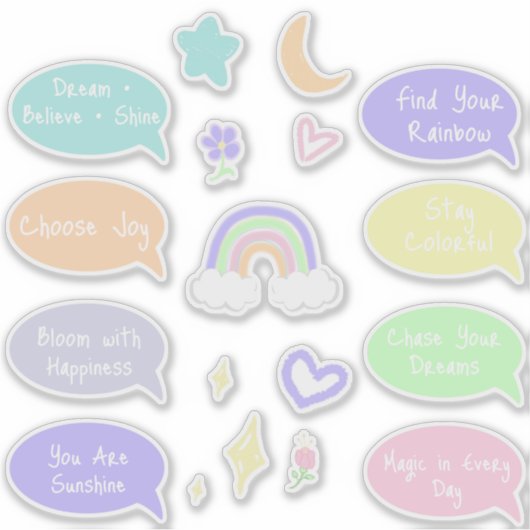 Pastel Regenboog Dromen Sticker Vel (Voorkant)