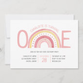 Pastel Regenboog Een Meisjes 1e Verjaardag Uitnodi Kaart (Voorkant)