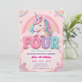 Pastel Regenboog Eenhoorn 4de Verjaardag Meisjes Kaart