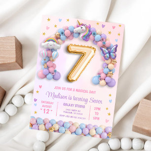 Pastel Regenboog Eenhoorn 7e Verjaardag Kaart