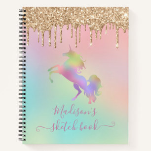 Pastel Regenboog Eenhoorn Dripping Gouden Glitter Notitieboek