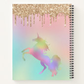 Pastel Regenboog Eenhoorn Dripping Gouden Glitter Notitieboek (Achterkant)