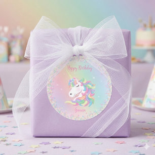 Pastel Regenboog Eenhoorn Gelukkige Verjaardag Ronde Sticker