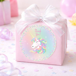 Pastel Regenboog Eenhoorn Happy Verjaardag Bedankt Ronde Sticker