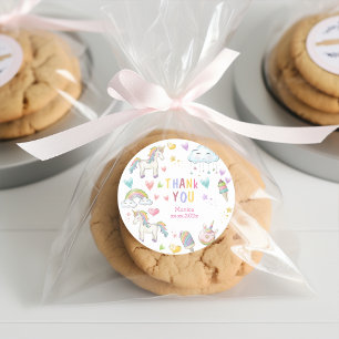 Pastel regenboog eenhoorn magie dank u verjaardag ronde sticker