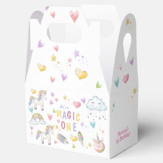 Pastel regenboog eenhoorn magie één verjaardag bedankdoosjes (Geopend)