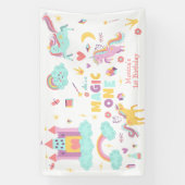 Pastel regenboog eenhoorn magie één verjaardag spandoek (Verticaal)