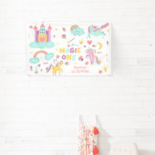Pastel regenboog eenhoorn magie één verjaardag spandoek (Insitu)
