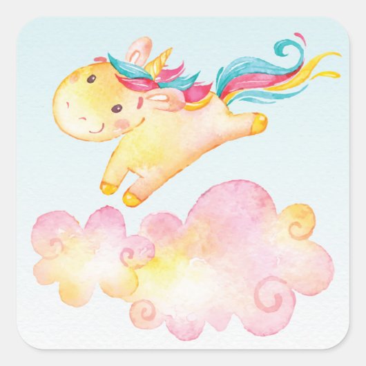 Pastel Regenboog Eenhoorn met Wolken Zoete Sticker (Voorkant)