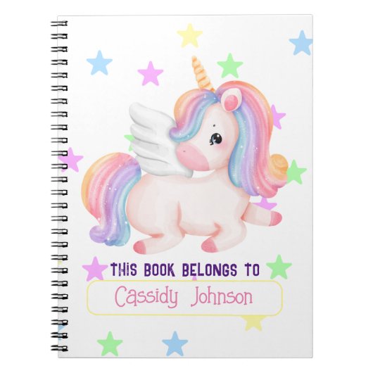 Pastel regenboog eenhoorn naam bookplate notitieboek (Voorkant)