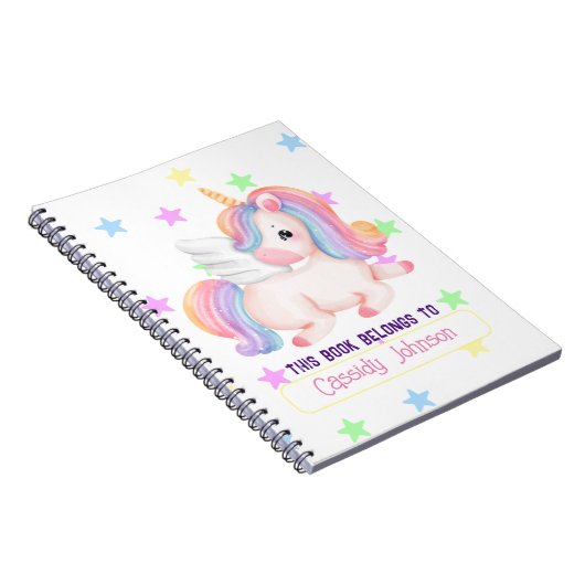 Pastel regenboog eenhoorn naam ex libris notitieboek (Rechterzijde)
