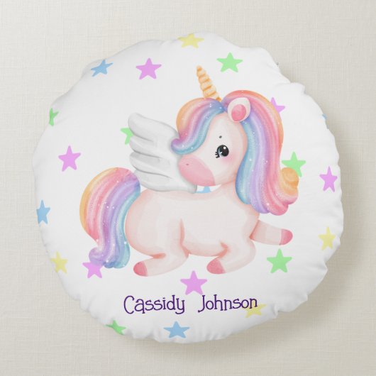 Pastel regenboog eenhoorn sterren rond kussen (Achterkant)