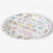 Pastel regenboog eenhoorn twee magische verjaardag papieren bordje (Gekanteld)