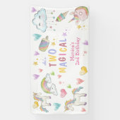 Pastel regenboog eenhoorn twee magische verjaardag spandoek (Verticaal)
