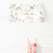 Pastel regenboog eenhoorn twee magische verjaardag spandoek (Insitu)