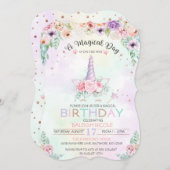 Pastel Regenboog Eenhoorn Verjaardag Uitnodiging (Voorkant / Achterkant)