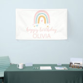 Pastel regenboog en harten verjaardagsbanner spandoek (Beurs)