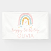 Pastel regenboog en harten verjaardagsbanner spandoek (Horizontaal)