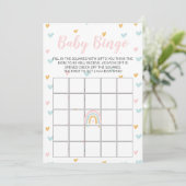 Pastel Regenboog en Hartjes Baby Shower Bingo Kaar Kaart (Staand voorkant)