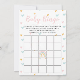 Pastel Regenboog en Hartjes Baby Shower Bingo Kaar Kaart
