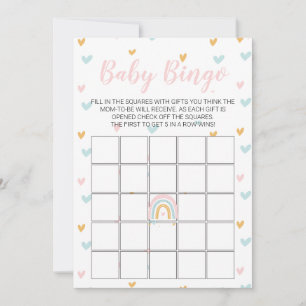 Pastel Regenboog en Hartjes Baby Shower Bingo Kaar Kaart
