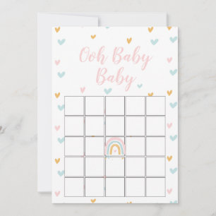 Pastel Regenboog en Hartjes Baby Shower Bingo Kaar Kaart