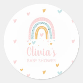 Pastel Regenboog en Hartjes Baby Shower Ronde Sticker