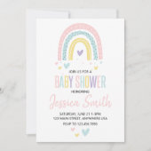 pastel regenboog en hartjes baby shower uitnodigin kaart (Voorkant)