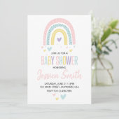 pastel regenboog en hartjes baby shower uitnodigin kaart (Staand voorkant)