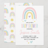 pastel regenboog en hartjes baby shower uitnodigin kaart (Voorkant / Achterkant)