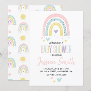 pastel regenboog en hartjes baby shower uitnodigin kaart