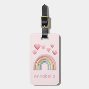 Pastel Regenboog en Hartjes met Roze Aangepaste Na Bagagelabel