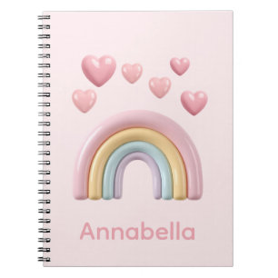 Pastel Regenboog en Hartjes met Roze Aangepaste Na Notitieboek
