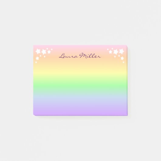 Pastel regenboog en sterren gepersonaliseerd post-it® notes (Voorkant)