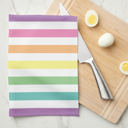 Pastel regenboog en witte strepen, gestreept theedoek (Quarter Fold)