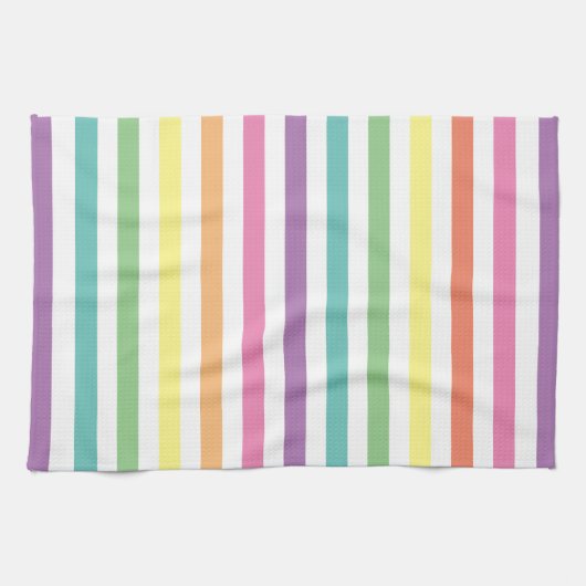 Pastel regenboog en witte strepen, gestreept theedoek (Horizontaal)