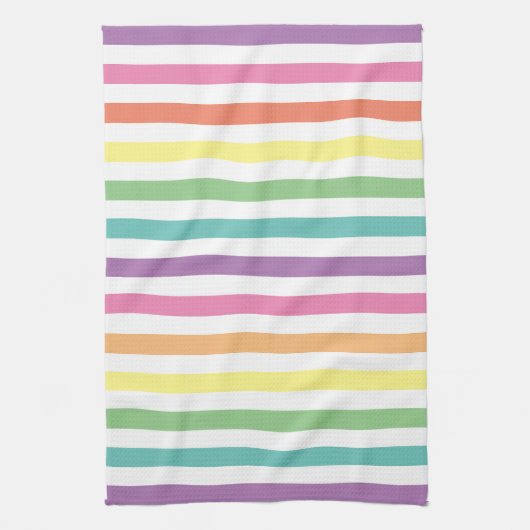 Pastel regenboog en witte strepen, gestreept theedoek (Verticaal)