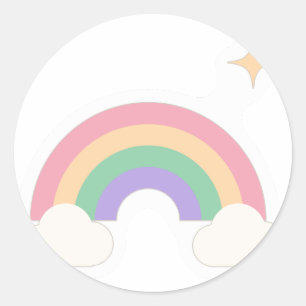 Pastel Regenboog en Wolken Ronde Sticker