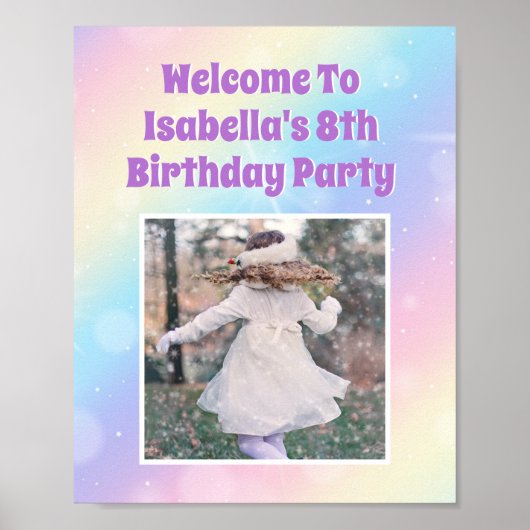  Pastel Regenboog Foto Meisjes Verjaardagsfeest Poster (Voorkant)