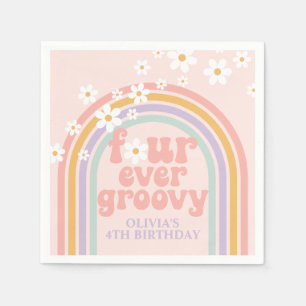 Pastel regenboog Four Ever Groovy 4e verjaardag Servet